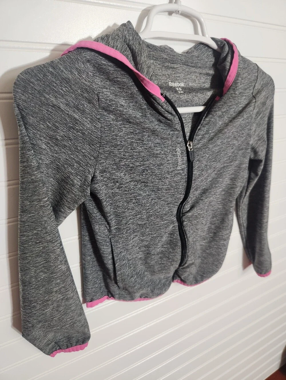 Reebok Girls XS (6-8) Heather Gray And Pink Zip Up Jacket With Hood